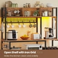 thumbnail image 4 of Baker Rack for Kitchen with Charging Station and LED Lights, Multifunctional Microwave Stand with 8 Open Shelves and Hutch, Coffee Bar with Spacious Desktop and 8-S Hooks, Rustic Brown, 4 of 7