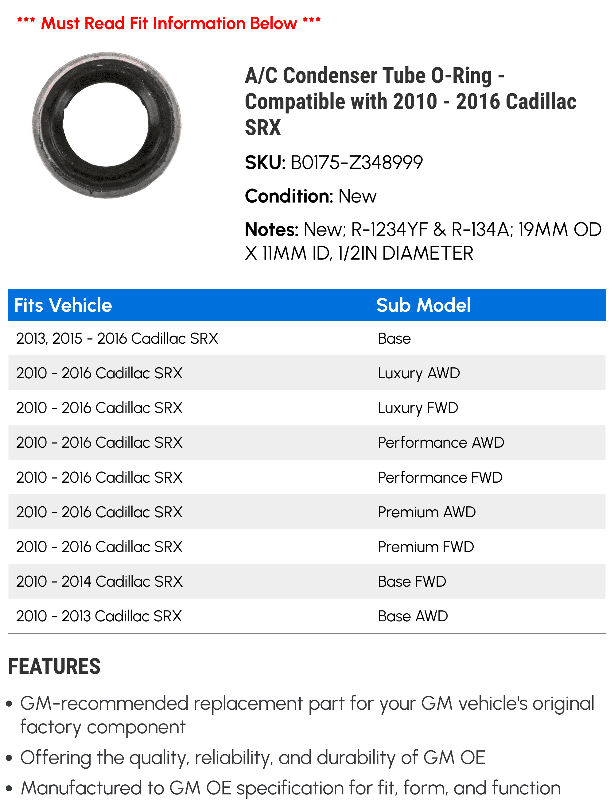 A/C Condenser Tube O-Ring - Compatible with 2010 - 2016 Cadillac SRX - AC Delco