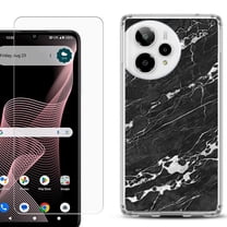 Phone Case for Cricket Icon Plus 2026, with Screen Protector, by OneToughShield - Marble B/W