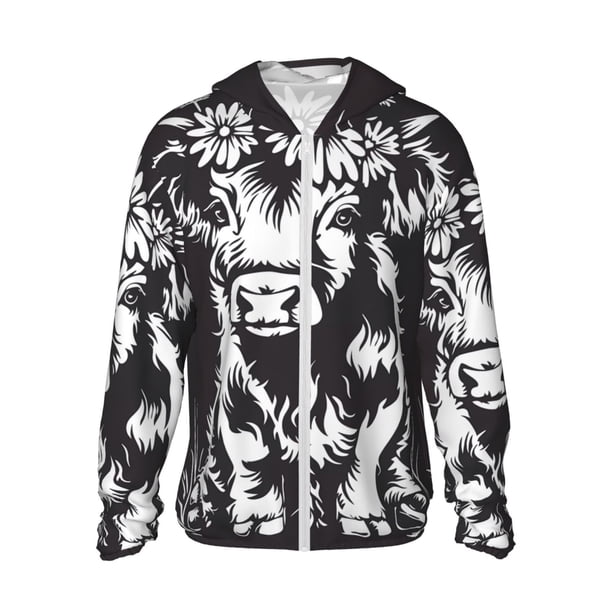 Balery Floral Cow Silhouette Sudadera ligera de manga larga con capucha y protección solar UPF 50+ para hombre y mujer, ideal para pesca y running-Small