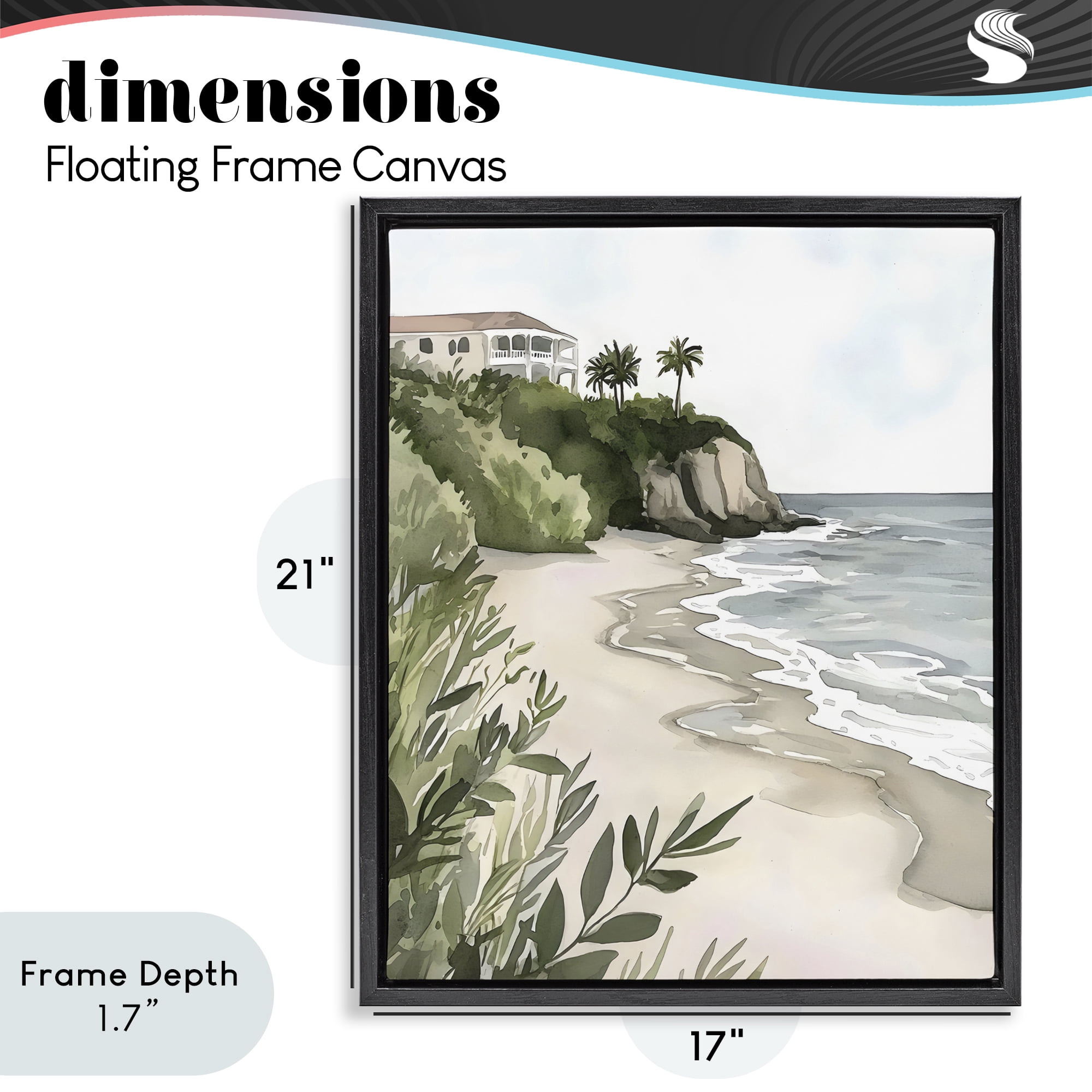 Stupell Industries Coastal Calm Villa on Bluff Black Framed Floater Canvas Wall Art, design by Riley B
