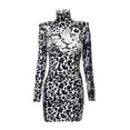 thumbnail image 2 of Qiylii Women Tight Dress Leopard High Neck Long Sleeve Wrapped Fall Mini Dress, 2 of 8