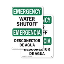 (2 Pack) Water Shutoff Bilingual OSHA Emergency Sign 10 Inch X 14 Inch Indoor / Outdoor Rust-Free Aluminum Metal Signs for Workplace, Workshop, and Construction Site, Made in the USA
