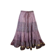 Mogul Womens Pink Maxi Skirt Tiered Printed Summer Bohemian Long Skirts