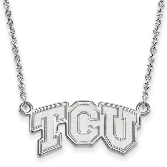 14K White Gold Cable Necklace Chain LogoArt Texas Christian University T-C-U Small Pendant 18 inch 24 mm