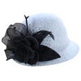 thumbnail image 2 of Women's Wool Felt Hat with Elegant Net Fabric Flower, Round Top Bucket Hat for Women, Vintage Tea Party Hat for Church, Wedding, and Special Occasions - Grey, 2 of 4