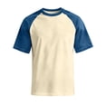 thumbnail image 5 of Havenx Raglan Sleeve Shirt for Men Denim Short Sleeve Shirt Patchwork Crew Neck Tees Contrast Colors Lightweight Casual Comfy Gym Fashion Top,Khaki 2XL, 5 of 5