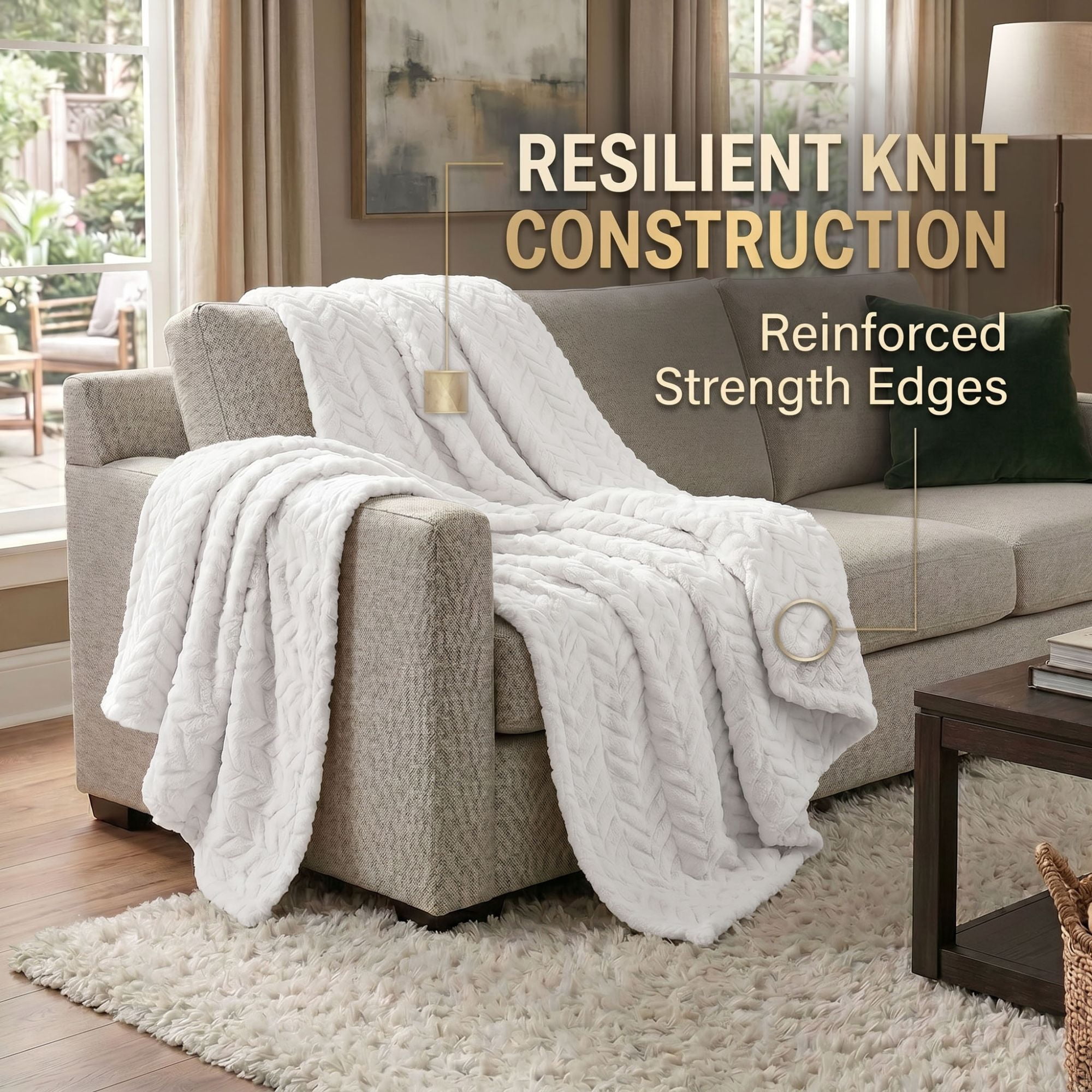 Superior Hope Herringbone Fluffy Fleece Blanket, Full Queen Size, White