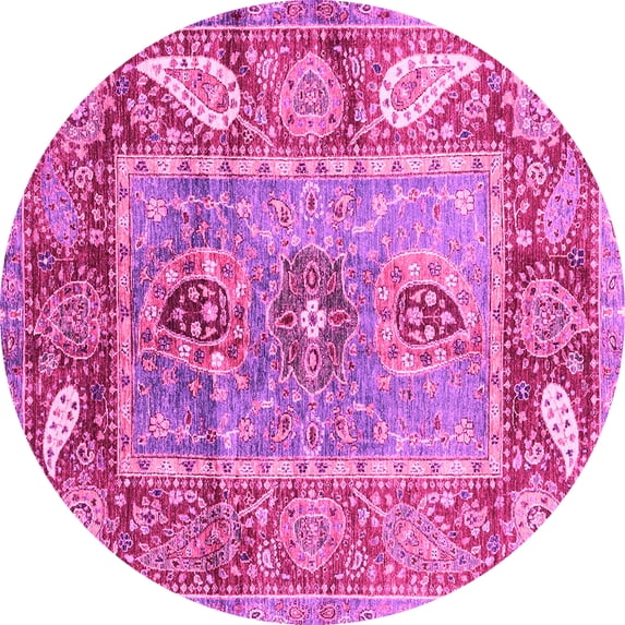 Ahgly Company Indoor Round Oriental Pink Traditional Area Rugs, 3' Round