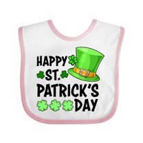 Inktastic Happy St. Patrick's Day Green Hat and Clovers Boys or Girls Baby Bib