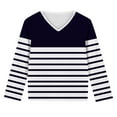 thumbnail image 4 of cfhntfmh Girls Striped Tshirt Long Sleeve V Neck T Shirts Color Block Tops Comfy Cute Basic Tee Tops for Kids 3-14 Years, 4 of 7