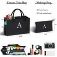 thumbnail image 3 of YOOLIFE Initial Black Canvas Tote & Makeup Bag with Zipper, Adjustable Strap - Personalized Present for Women's Birthday, 3 of 7