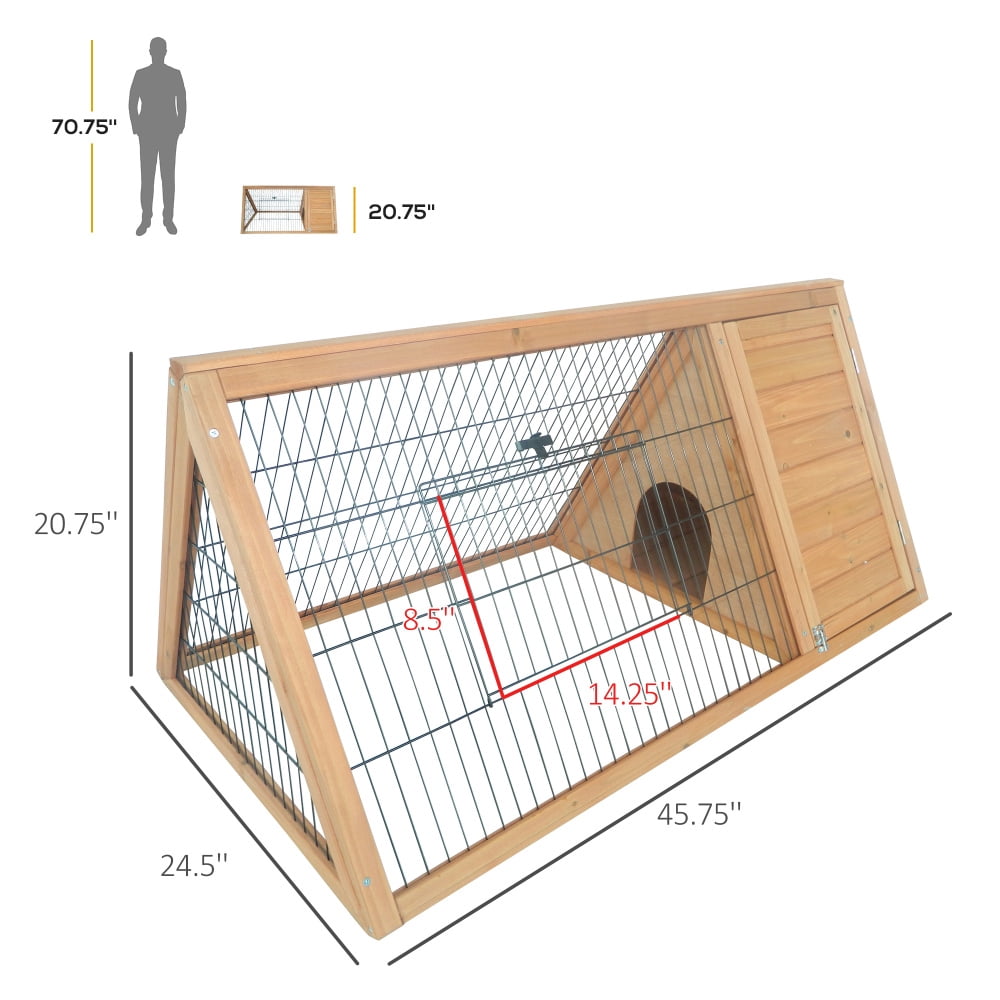 Yellow 46" Wooden A-Frame Outdoor Rabbit Hutch with Run & Ventilated Wire