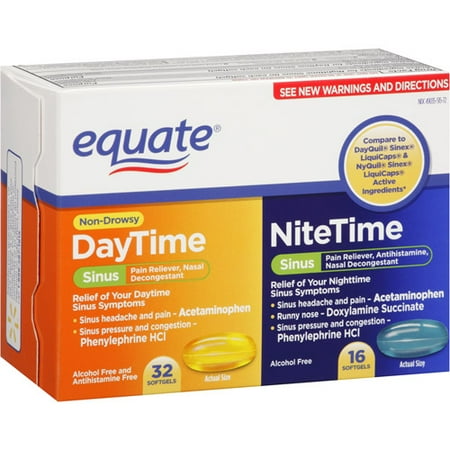 Equate Non-Drowsy Daytime/Nighttime Sinus Softgels, 48 Ct