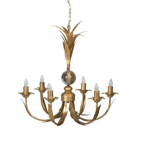 

24 Inch 6 Light Chandelier Ornate Classical Vintage Brass Finish Saltoro Sherpi