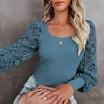thumbnail image 4 of AXXD Blue Basic Summer Tops for Women 2024 Lace Trendy Round-Neck Long Sleeve Casual T-shirt Top Solid Blouse, 4 of 9