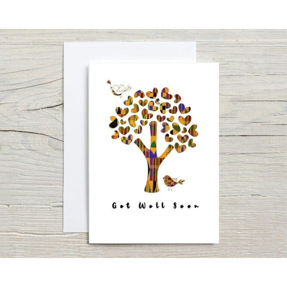 Get Well Soon Card with Colorful Heart Tree Design – Blank Inside, Envelope Included – Perfect for Offering Warm Wishes and Support to Loved Ones