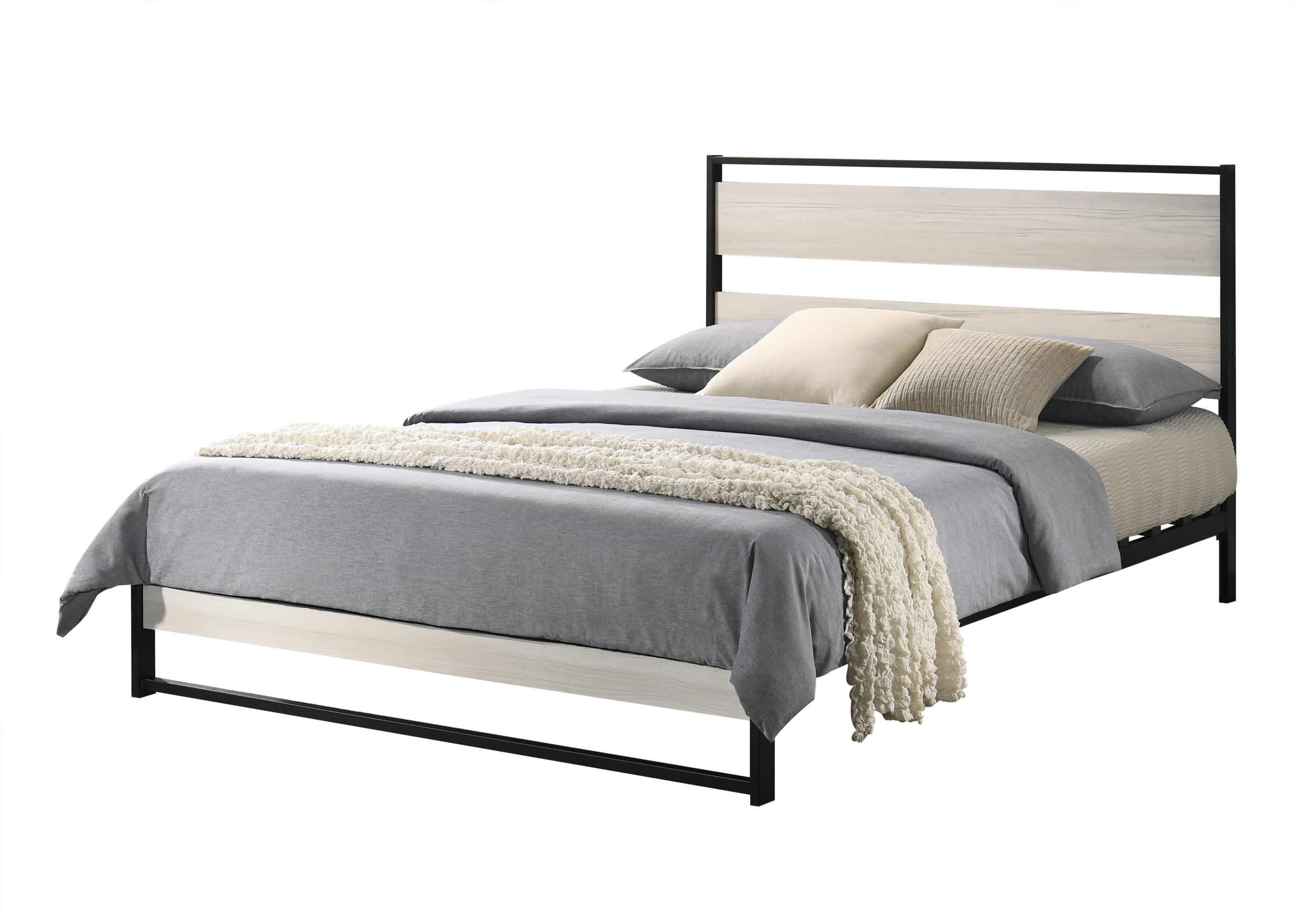 Home Design Huron Queen Metal Platform Bed Frame with Full Slats and Under-Bed Storage, Light Gray, Easy Assembly