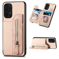 Feishell Case for Samsung Galaxy A23 5G 6.6 inch,Fiber Grain PU Leather Back Wallet Case with Credit Card Slots & Zipper Pocket Shockproof Magnetic Buckle Flip Kickstand Phone Case,Khaki