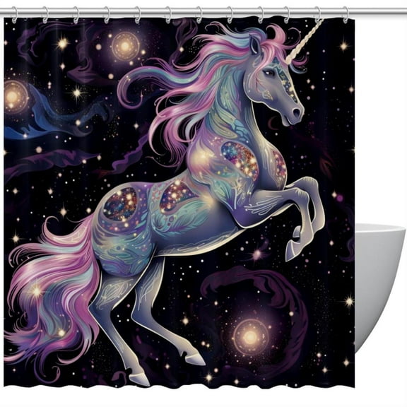 Unicorn Waterproof Shower Curtain Set with Hook, Printed Bathroom Decoration - 3 Piece Curtain Set