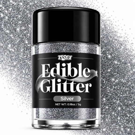 Edible Glitter Silver 5g, Food Grade Silver Cake Glitter for Drinks, Cakes, Cupcakes & Desserts, Edible Luster Dust