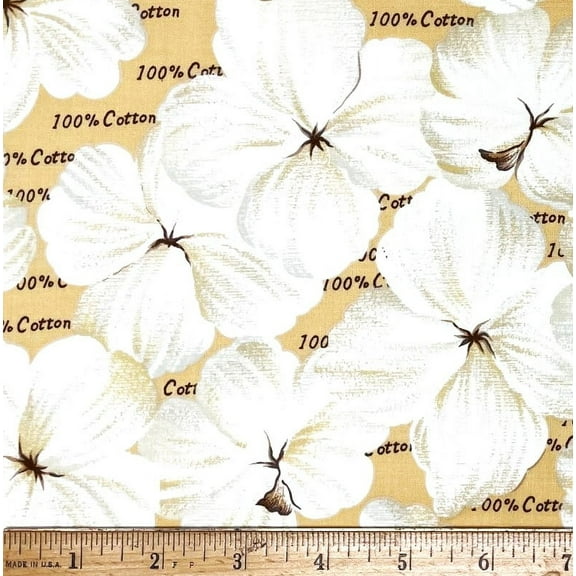 1/2 Yard - Cotton Field White Blooms on Cream Cotton Fabric (Great for Quilting, Sewing, Craft Projects, Throw Pillows & More) 1/2 Yard X 44" Wide