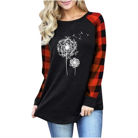 

Western Shirts for Women Casual Printed Plaid Stitching Full Sleeve Blouse Tops O-Neck Maternity Oversized Shirt