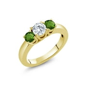 Gem Stone King 18K Yellow Gold Plated Silver 3-Stone Wedding Jewelry Bridal Ring Forever Classic Round 1.00cttw Created Moissanite by Charles & Colvard and Tourmaline