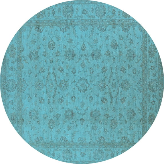 Ahgly Company Indoor Round Oriental Light Blue Traditional Area Rugs, 8' Round