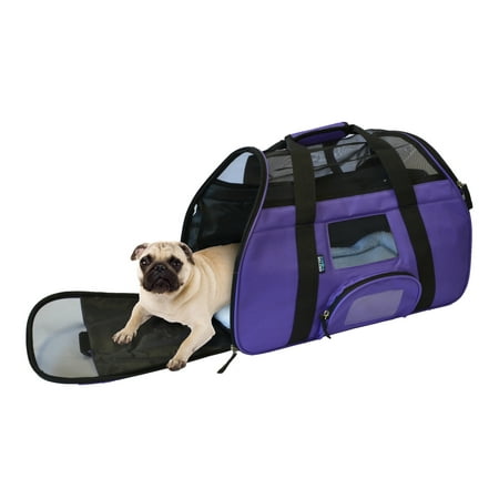 Portable Comfort Soft Sided Airline Approved Dog and Cat Travel Carrier Bag and for Small Animals Tote w/ Built-in Collar Buckle & Removable Fleece Bed by