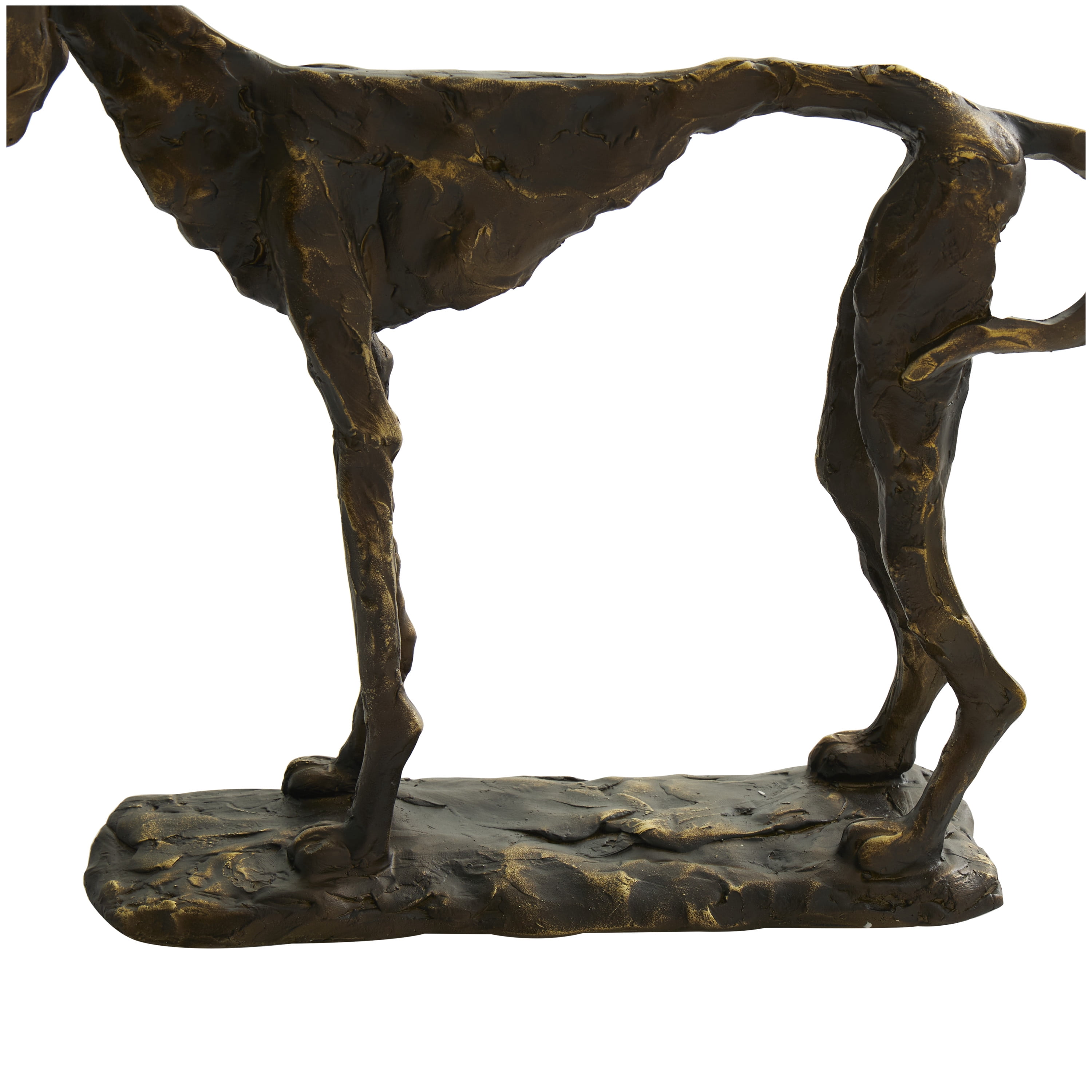 14" x 11" Bronze Polystone Distressed Slim Frame Dog Sculpture with Gold Accents, by DecMode