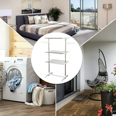 collapsible hanger drying dryer laundry towel rolling rack duty hanging holder heavy stainless indoor steel outdoor rods homcom foldable tier