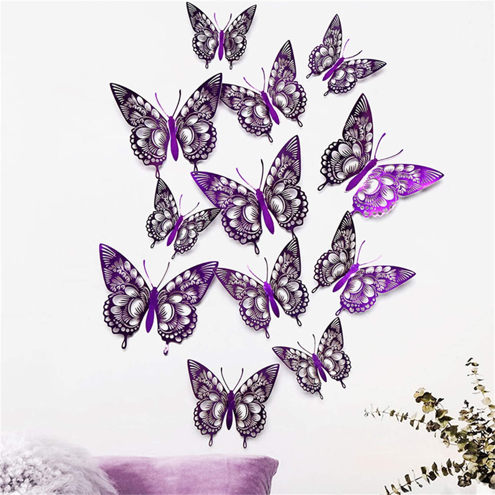 Aowvw 12PC 3D Hollow Butterfly Wall Décor 3 Sizes Butterfly Decor ...