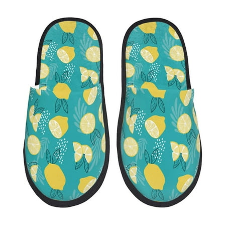 Balery Lemon Blue Slient Indoor Furry Fleece Comfort House Shoes Soft Non-Slip Home Shoes Cotton slippers House Slippers-- Large
