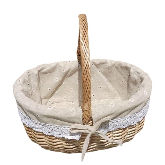 Wicker Picnic Basket With Removable Liner, Empty Picnic Baskets With Lid, Vintage-Style Picnic Hamper With Folding Woven Handle For Picnic, Camping, Outdoor, Halloween, Thanks Giving, Birthday