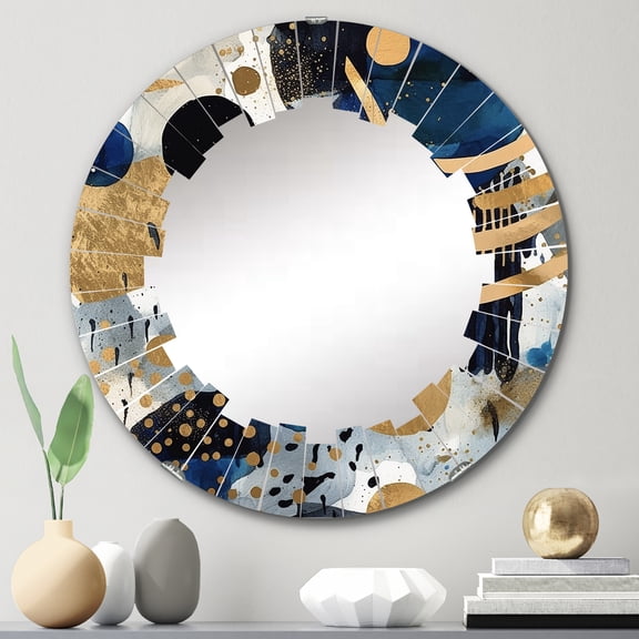 DESIGN ART Designart "Abstract Pattern With Blue & Golden Textures XIX" Modern Geometric Wall Mirror 24in.x24in.