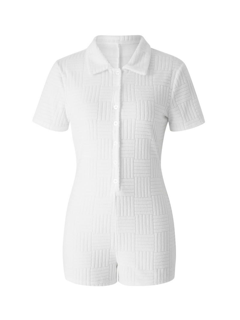 JINSIJU Women 's Sexy Y2k Short Sleeve Bodycon Jumpsuit V