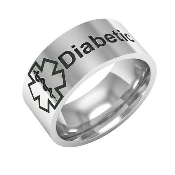 8mm Stainless Steel Medical Alert Diabetic Ring Diabetes Medical ID Band Ring for Men Women Grandpa,Grandma,Mom,Dad,Family Friend for Life Alert Sos Emergency Warning Silver,Size 6-12