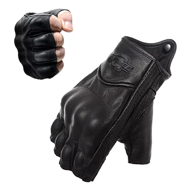 Guantes De 100% Piel De Cabra De Medio Dedo Para Moto