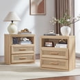 thumbnail image 6 of Boho 2 Drawers Rattan Farmhouse Nightstand, Rustic Bedside Table with Drawers for Bedroom, Vintage End Table with Open Shelf for Living Room, Natural, 6 of 9
