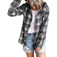 thumbnail image 3 of TWY Women Plaid Print Shirt Button Hoodie Pockets Outwear, 3 of 4