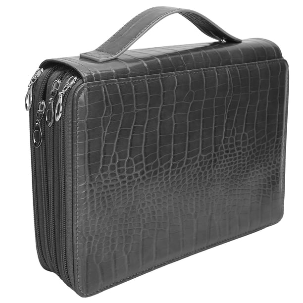 Uadme Estuche para bolígrafos 200 Ranuras PU Gran Capacidad Textura Ligera Bolsillo para lápices de 4 Capas para Estudiantes de Arte Cremallera Bolsillo de Almacenamiento clasificado(Gris)
