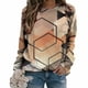 thumbnail image 4 of Camisas informales de manga larga para mujer, sudadera de cuello redondo con estampado de rombos geométricos, jersey de cuello redondo, Tops tipo túnica holgados Pompotops  FGAJ964, 4 of 6