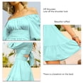 thumbnail image 4 of Vestido de mujer con manga media linterna y lazo en la espalda, minivestido con hombros descubiertos y volantes para verano, verde menta XS, 4 of 5