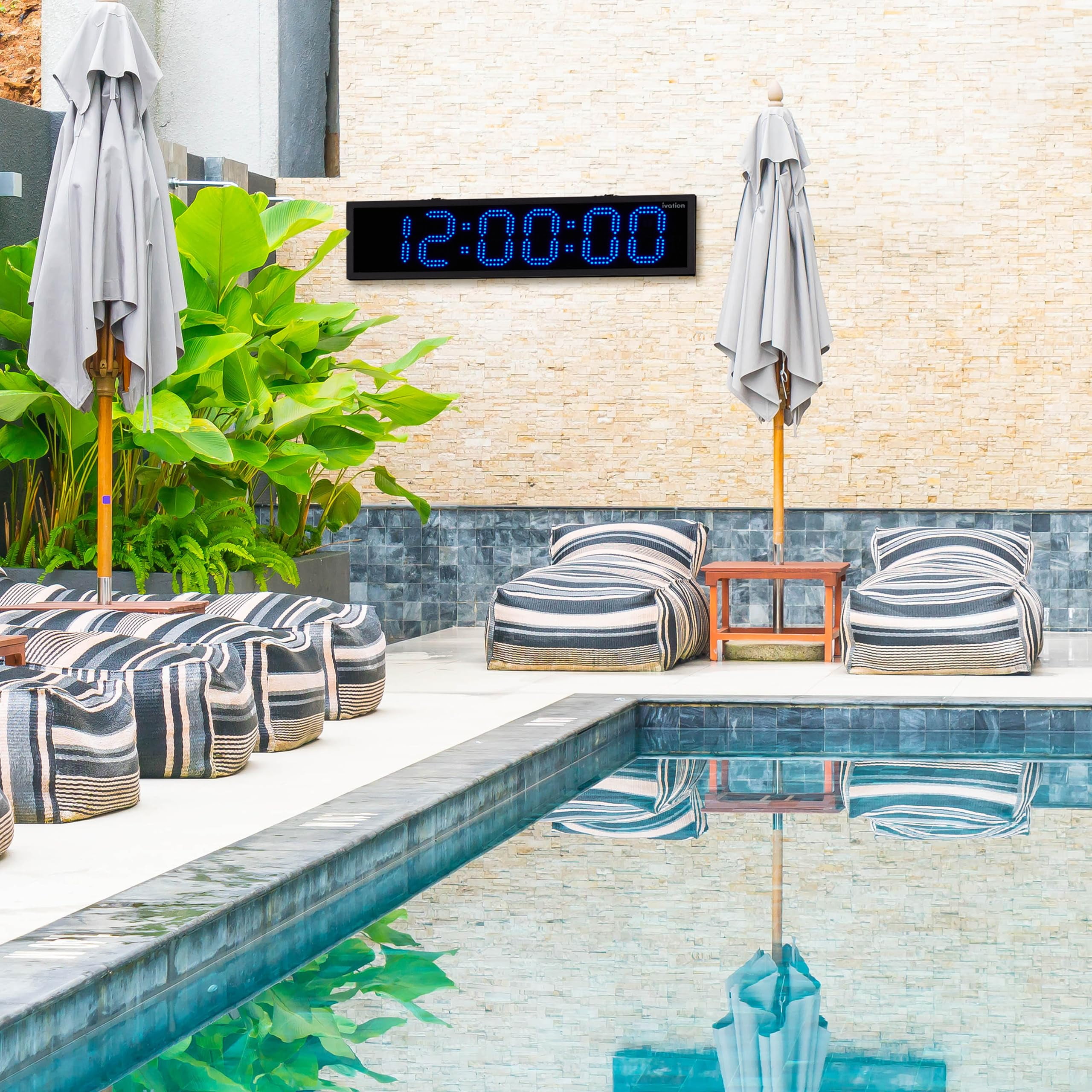 Ivation 36" Waterproof Large Digital Clock, Outdoor Large LED Clock with Stopwatch, Alarms  - Blue