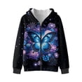 thumbnail image 4 of Uorisanigo Blue Butterfly Zip Up Hoodie Boys Girls Soft Plush Long Sleeve Hooded Sweatshirt Winter Jacket Pullover Tops with Pockets Kids Casual Coat Fall Outfits Trendy Clothes, 4 of 8