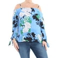 thumbnail image 2 of INC Womens Blue Floral Long Sleeve Off Shoulder Wear to Work Top Size Large, 2 of 3