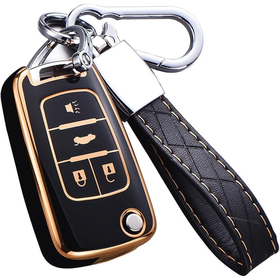 Key Fob Cover Compatible with Fit for Chevy Equinox Camaro Cruze Malibu Sonic Buick Terrain Keychain Case Holder Protector,Black,4-Buttons