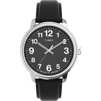 Timex Men's Easy Reader Bold 43mm Watch – Silver-Tone Case Black Dial with Black Leather Strap