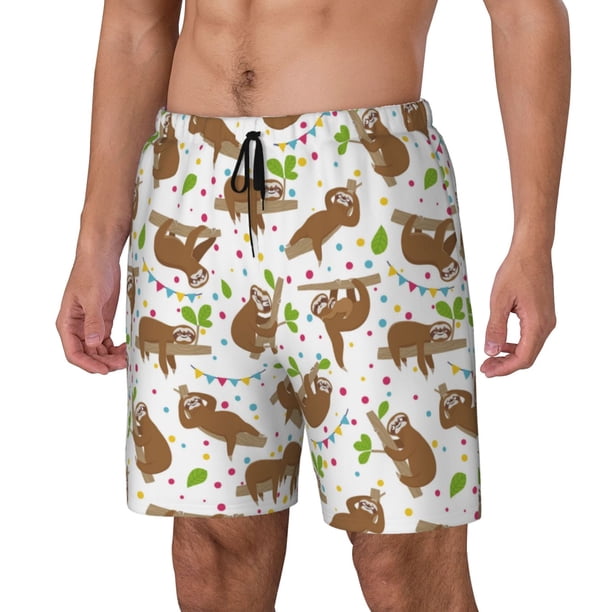 Balery Cute Sloth Bañador para hombre, shorts de playa de secado rápido con entrepierna y forro de compresión-XX-Large